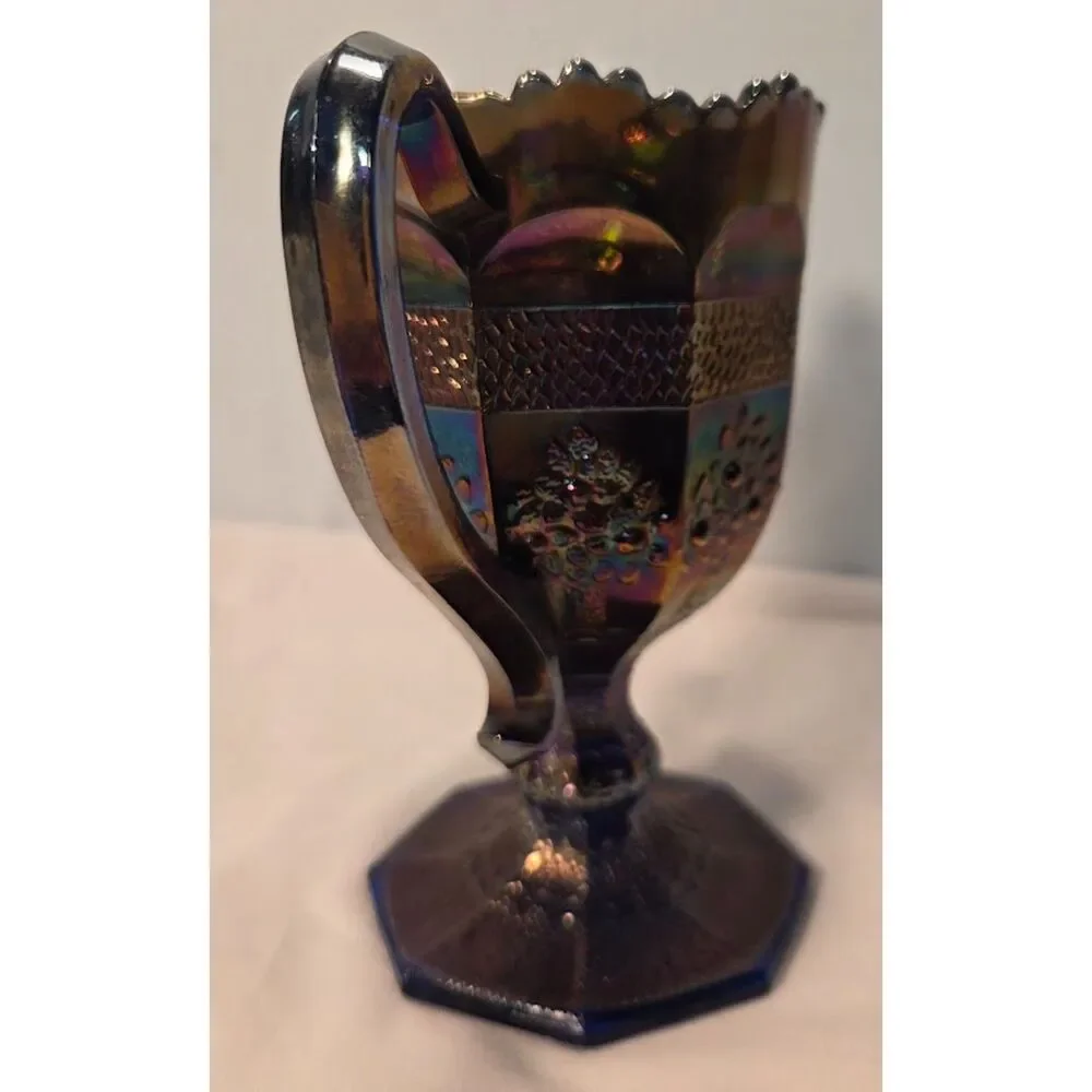 Vintage Fenton Amethyst Carnival Glass Double Handle Footed Vase